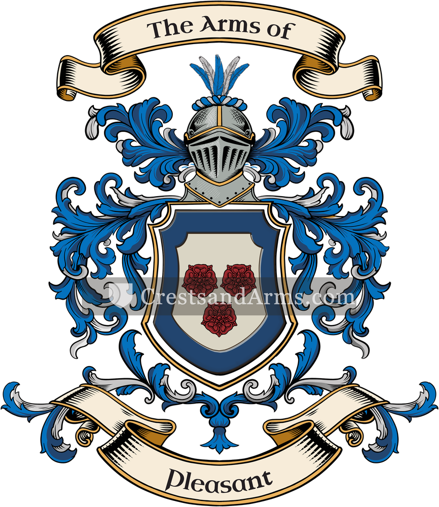 The Pleasant coat of arms, drawn from the recorded blazon