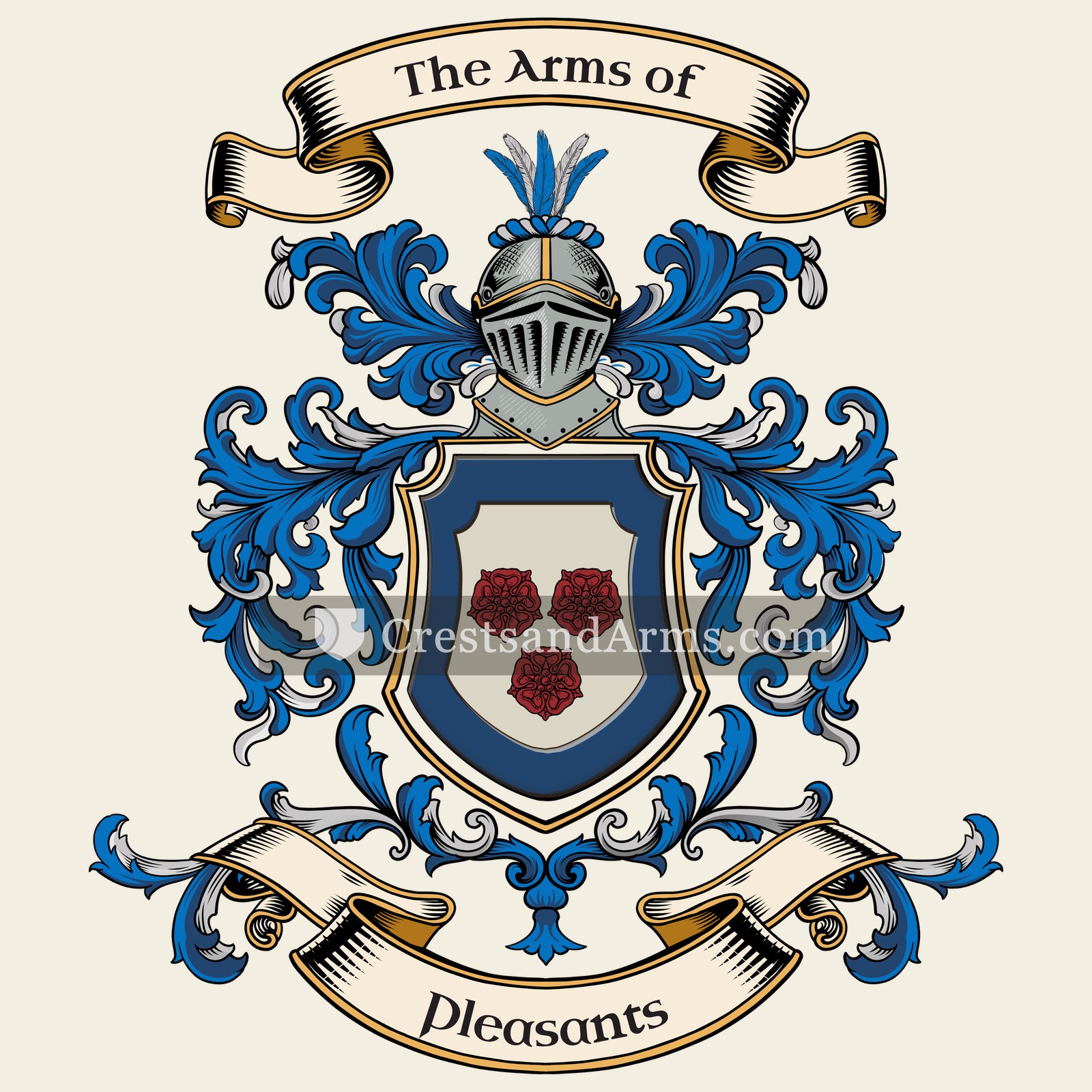 The Pleasants coat of arms, drawn from the recorded blazon