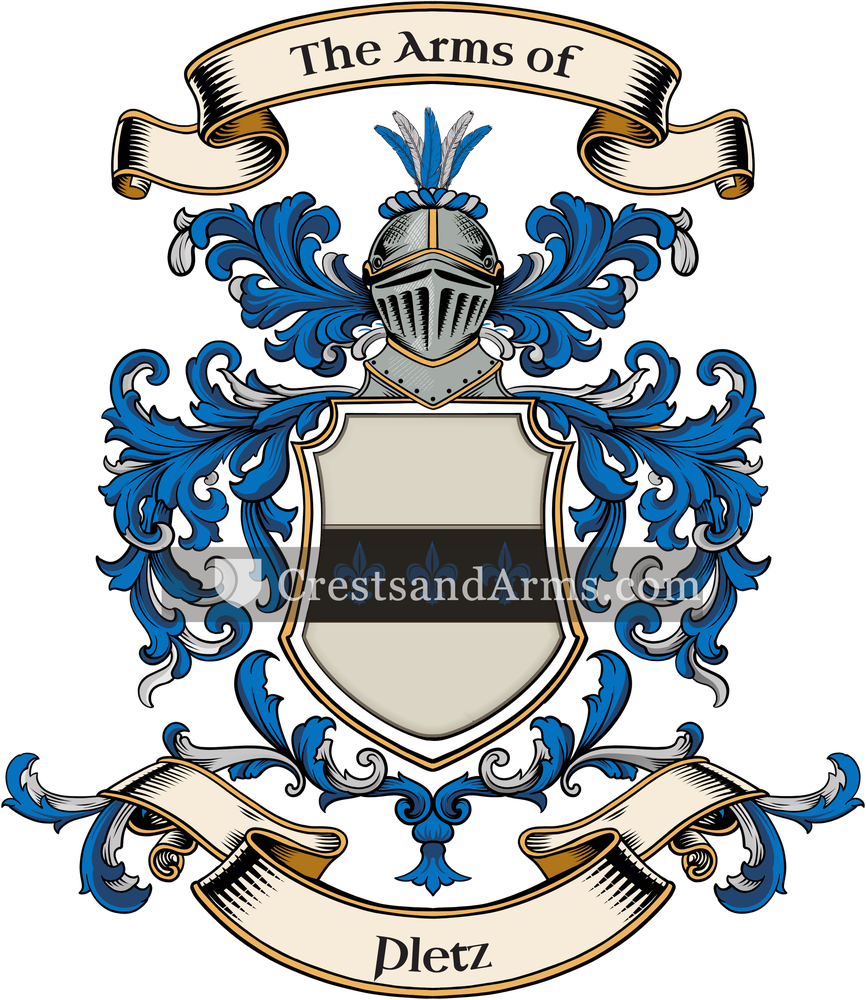 The Pletz coat of arms, drawn from the recorded blazon