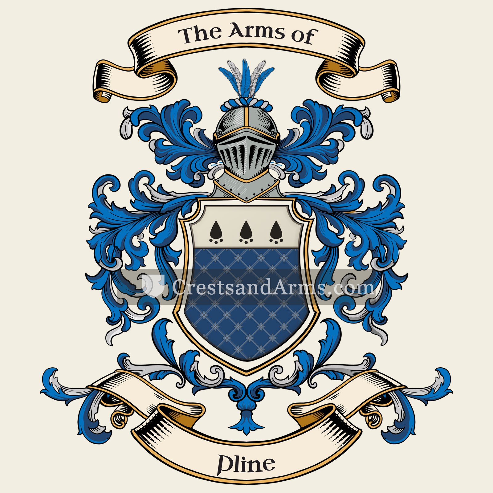The Pline coat of arms, drawn from the recorded blazon