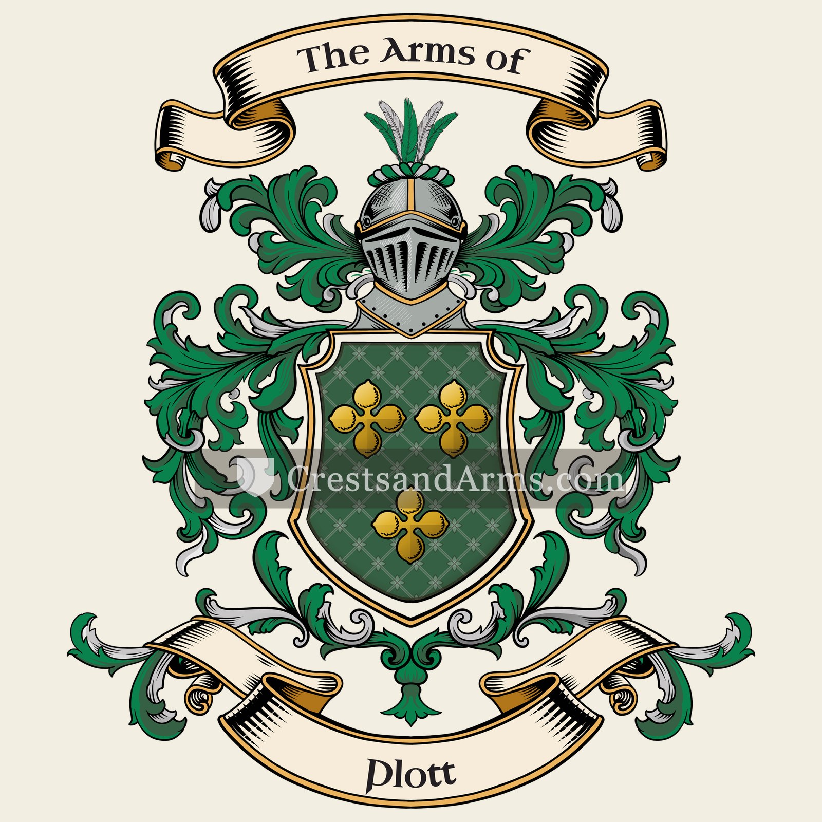 The Plott coat of arms, drawn from the recorded blazon