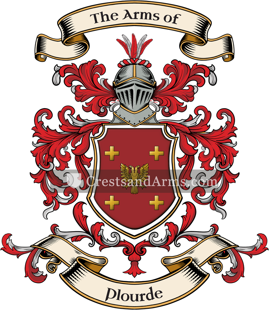 The Plourde coat of arms, drawn from the recorded blazon