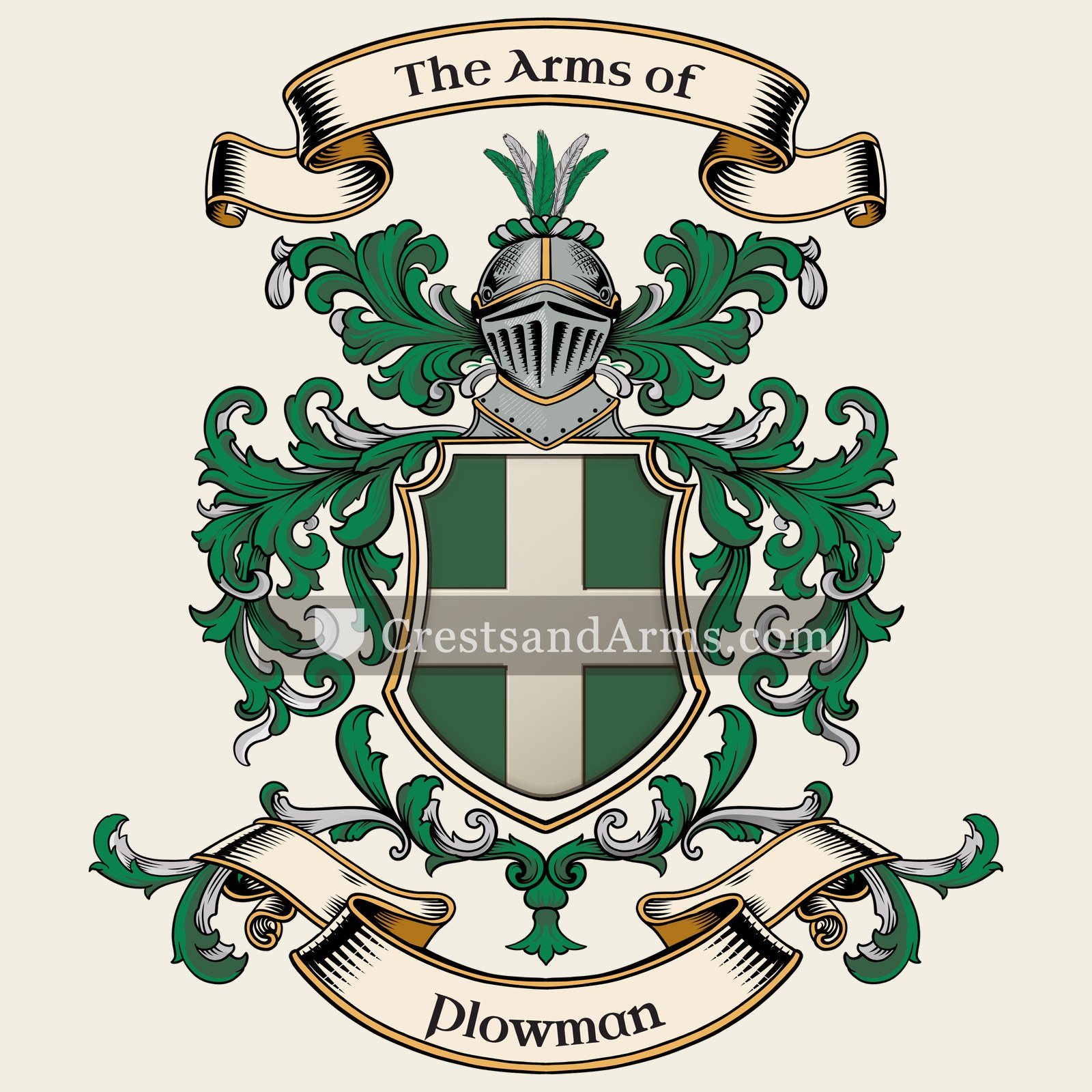 The Plowman coat of arms, drawn from the recorded blazon