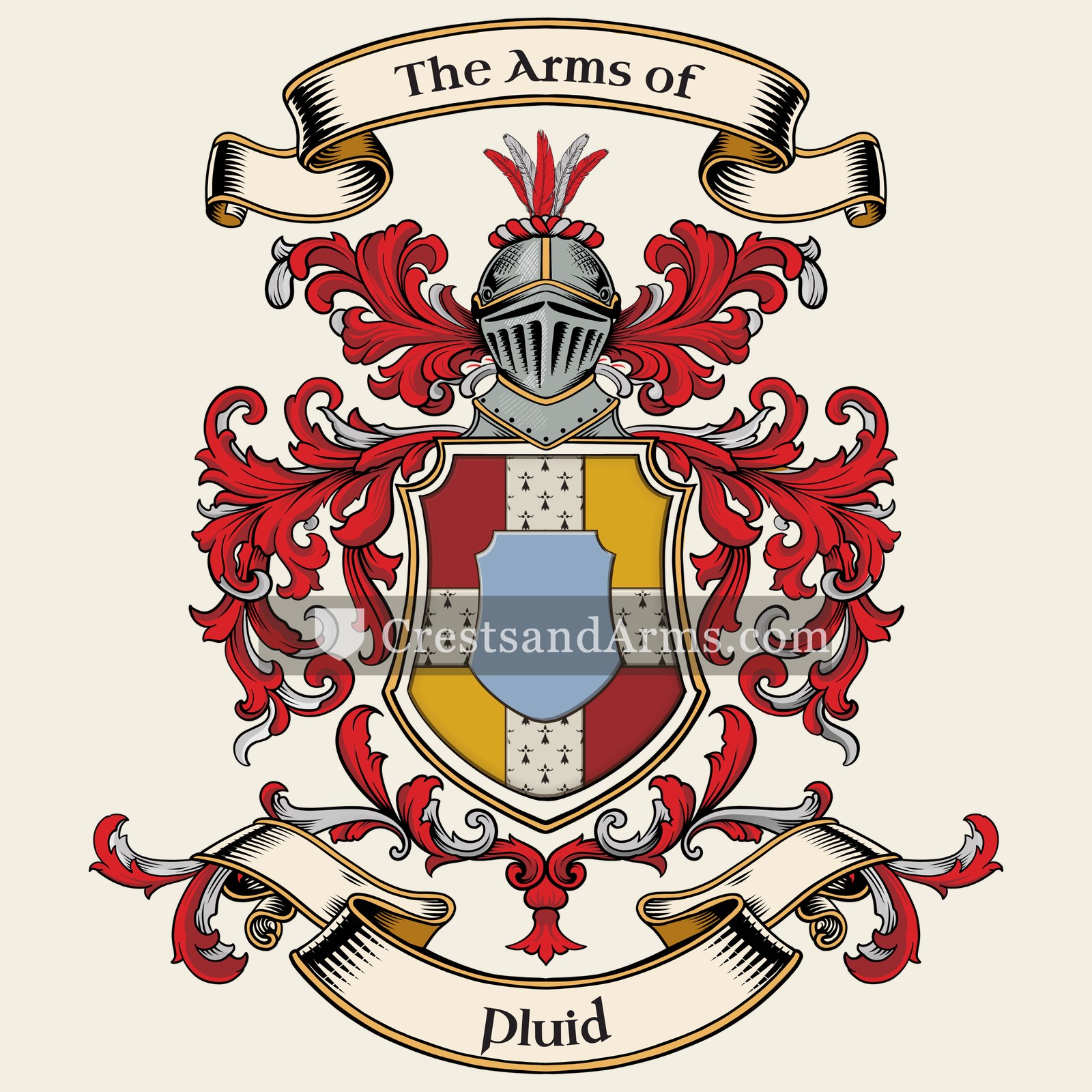 The Pluid coat of arms, drawn from the recorded blazon