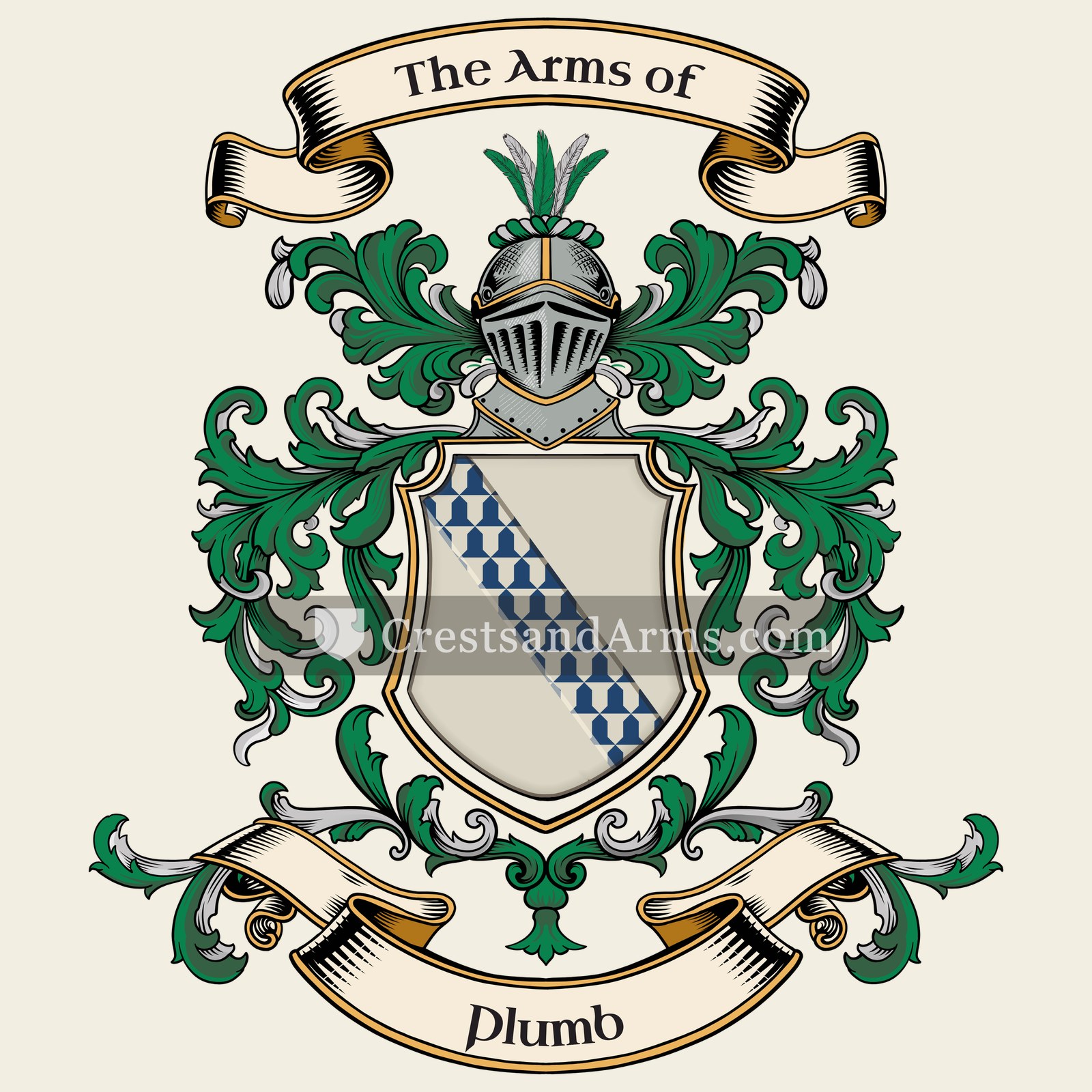 The Plumb coat of arms, drawn from the recorded blazon