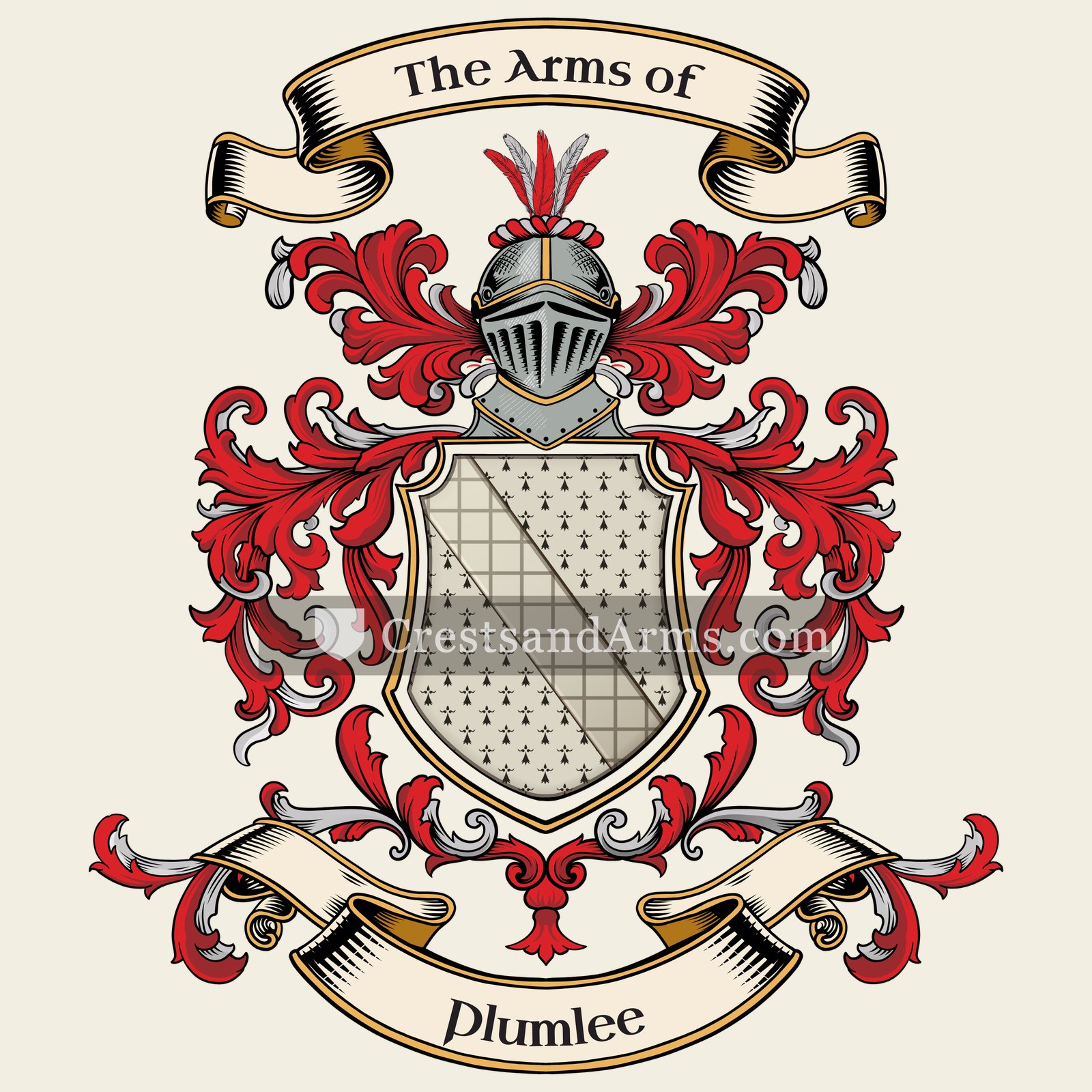 The Plumlee coat of arms, drawn from the recorded blazon