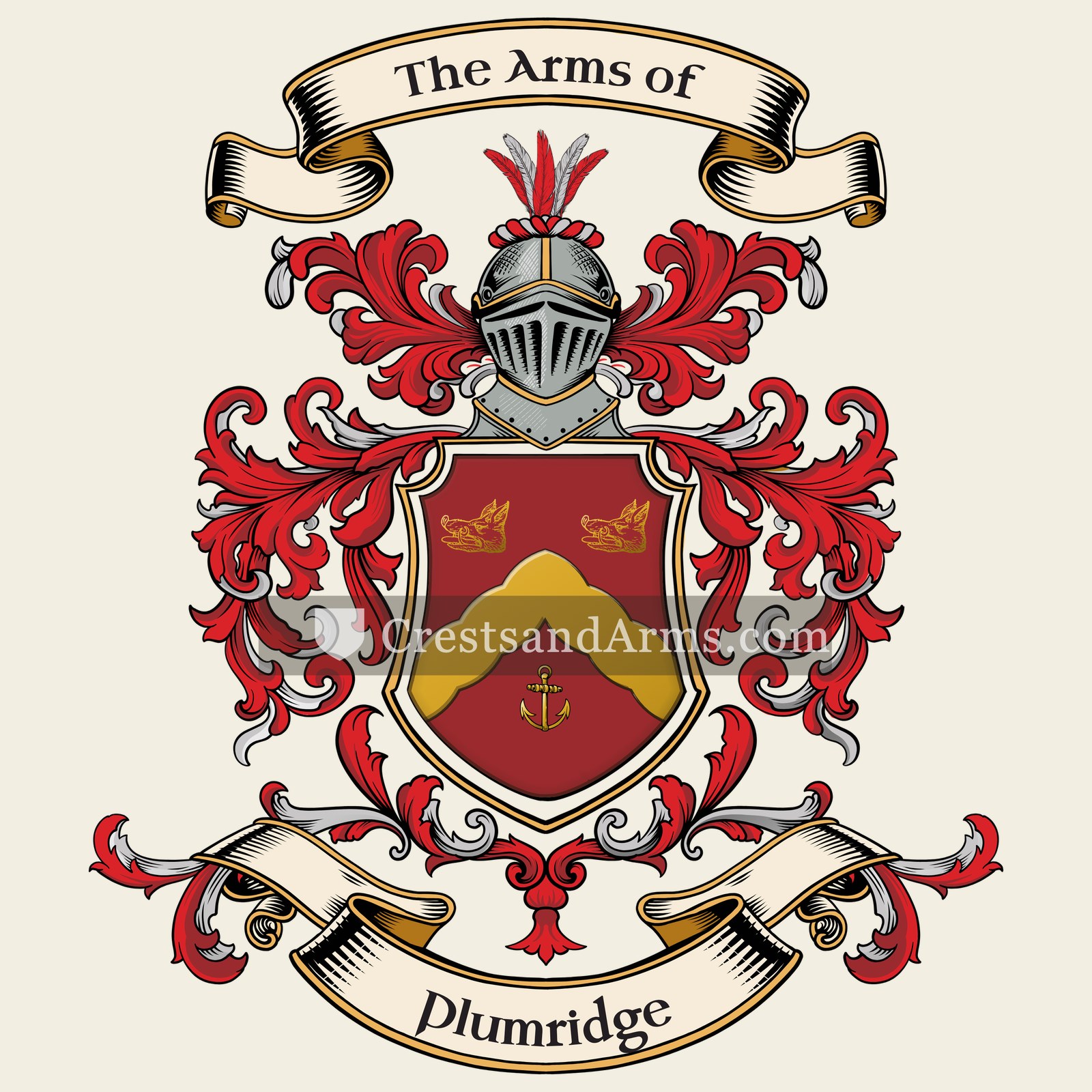 The Plumridge coat of arms, drawn from the recorded blazon