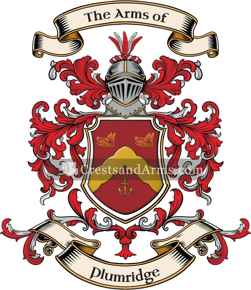 The Plumridge coat of arms, drawn from the recorded blazon