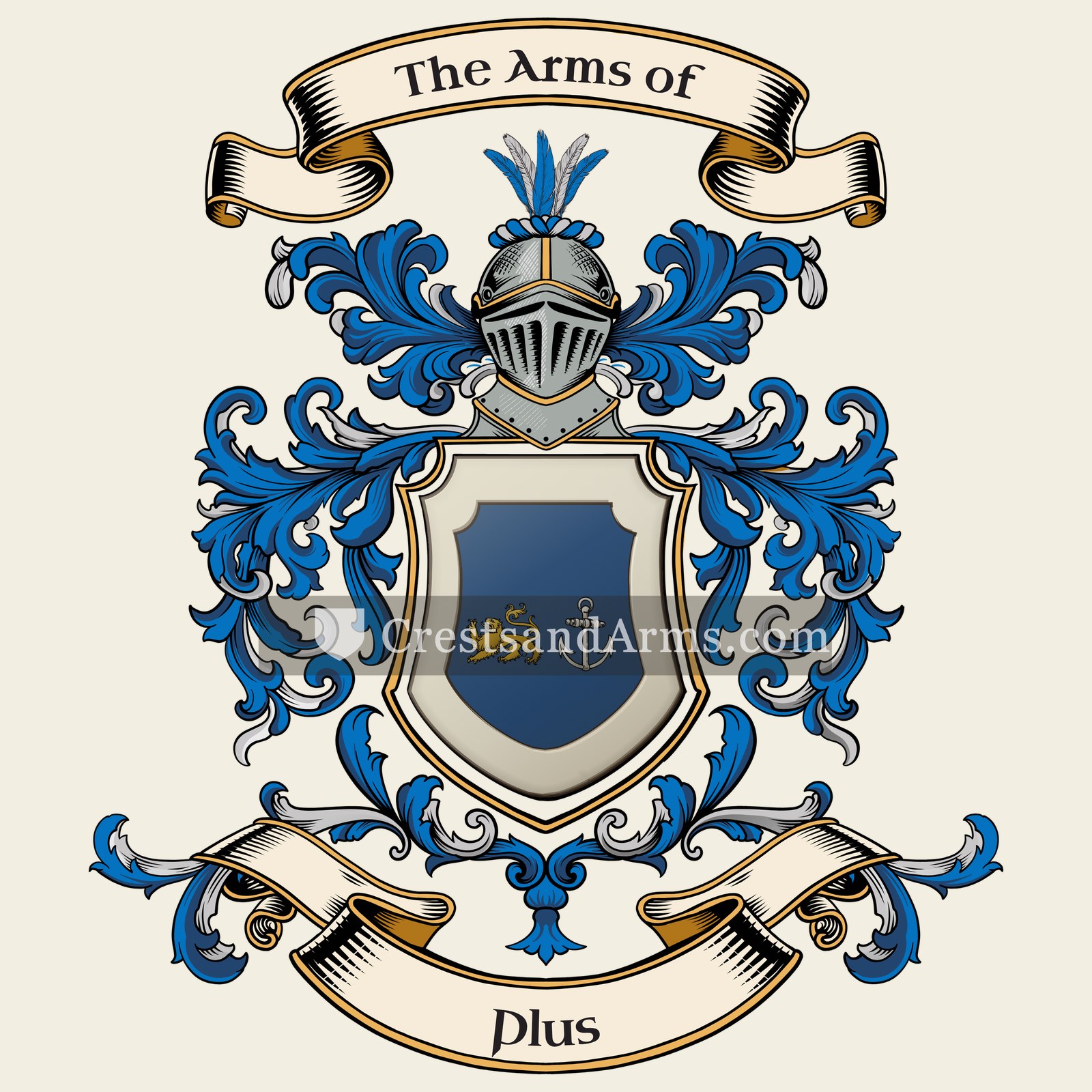 The Plus coat of arms, drawn from the recorded blazon