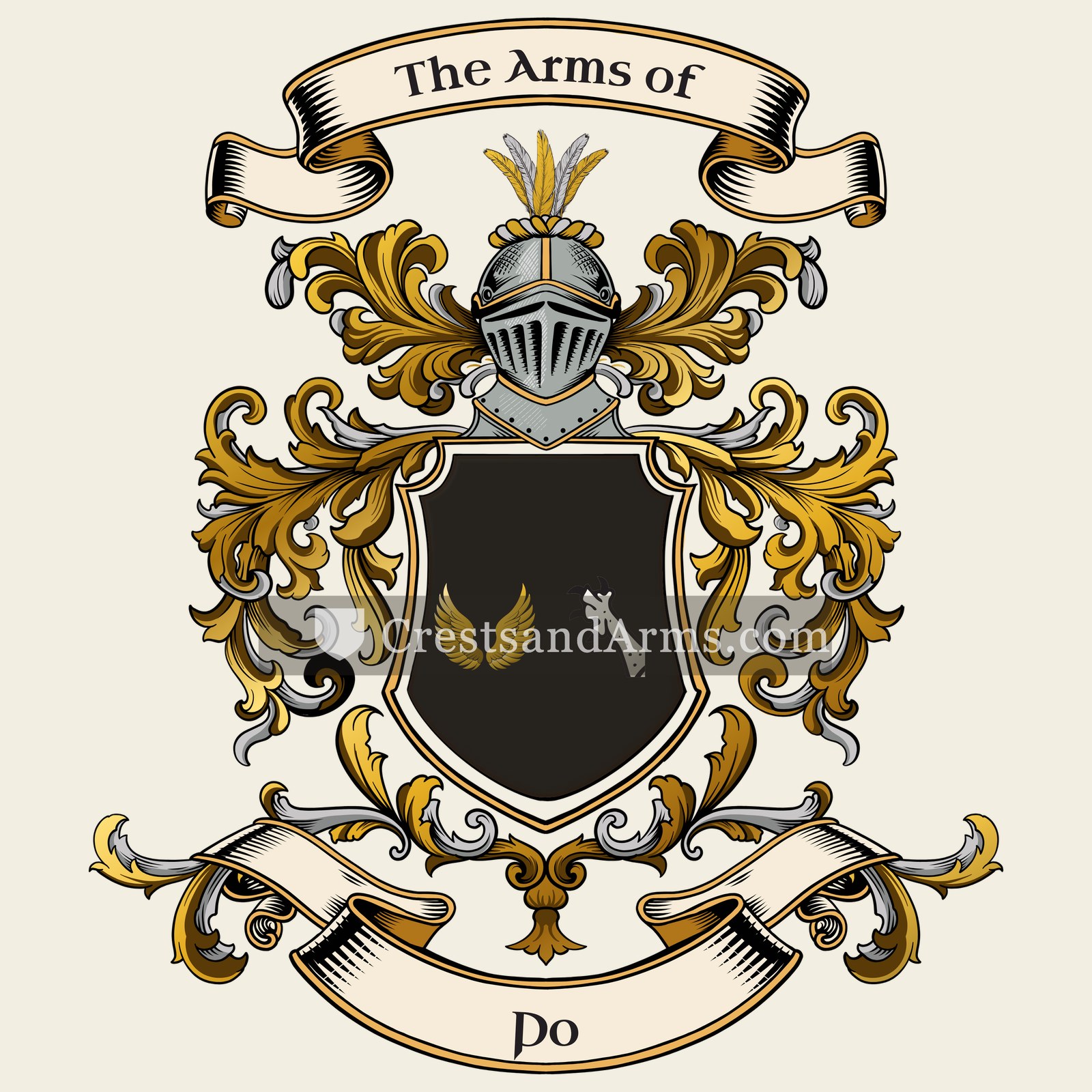 The Po coat of arms, drawn from the recorded blazon