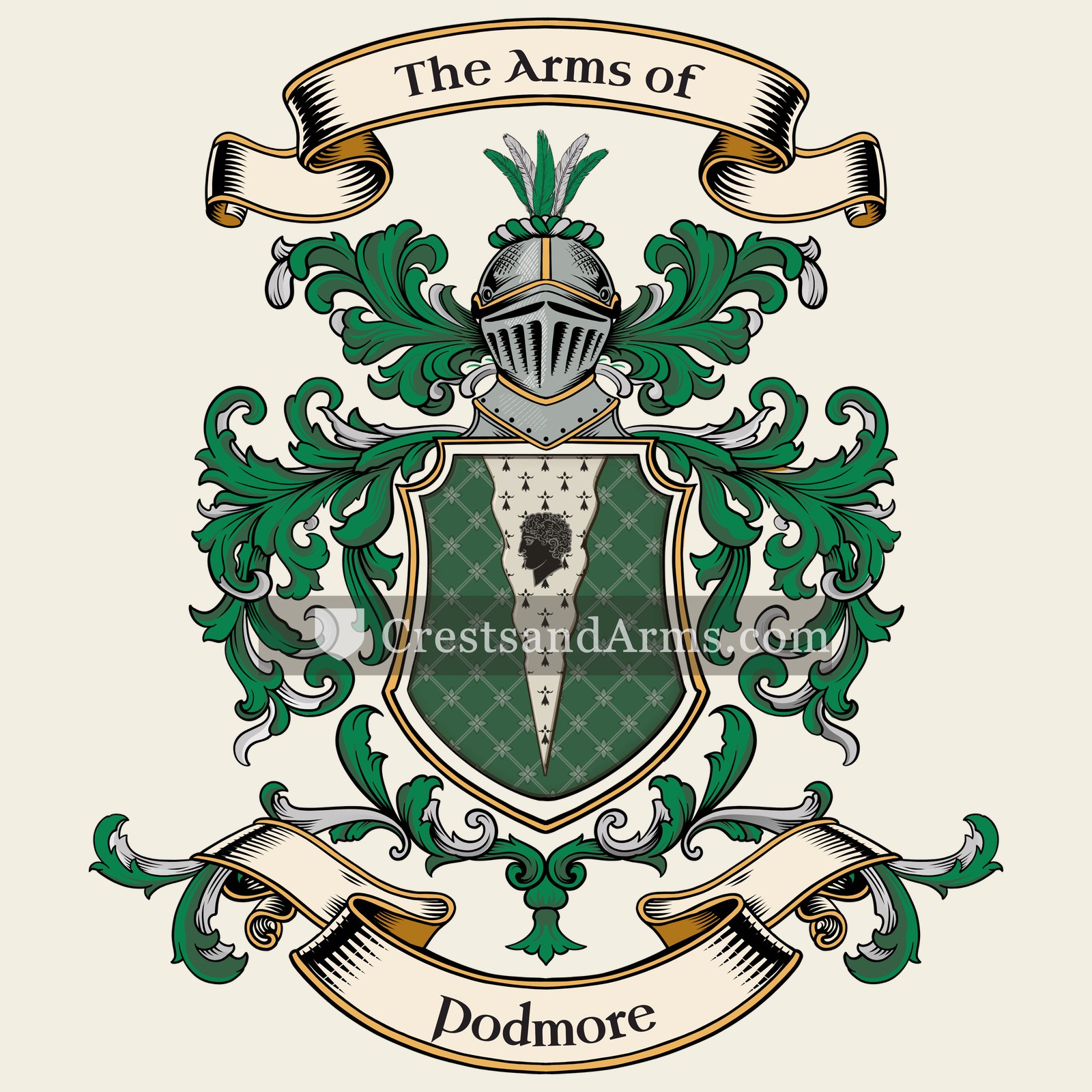 The Podmore coat of arms, drawn from the recorded blazon