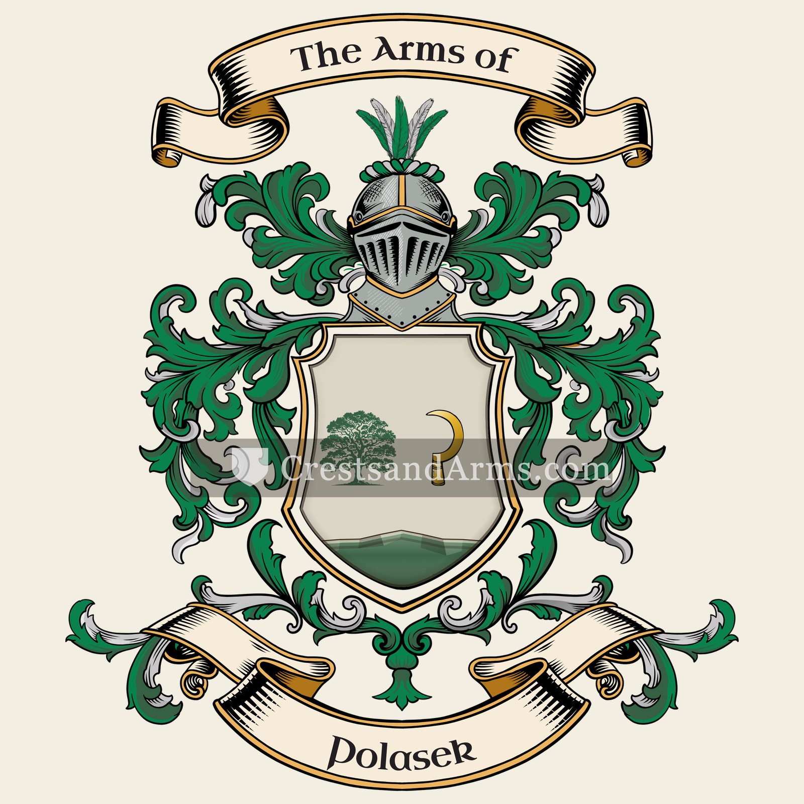 The Polasek coat of arms, drawn from the recorded blazon