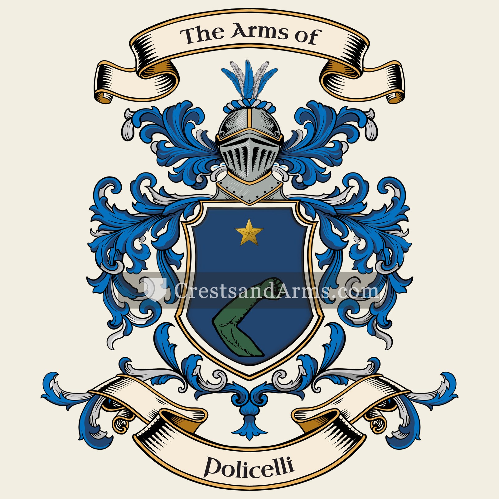 The Policelli coat of arms, drawn from the recorded blazon