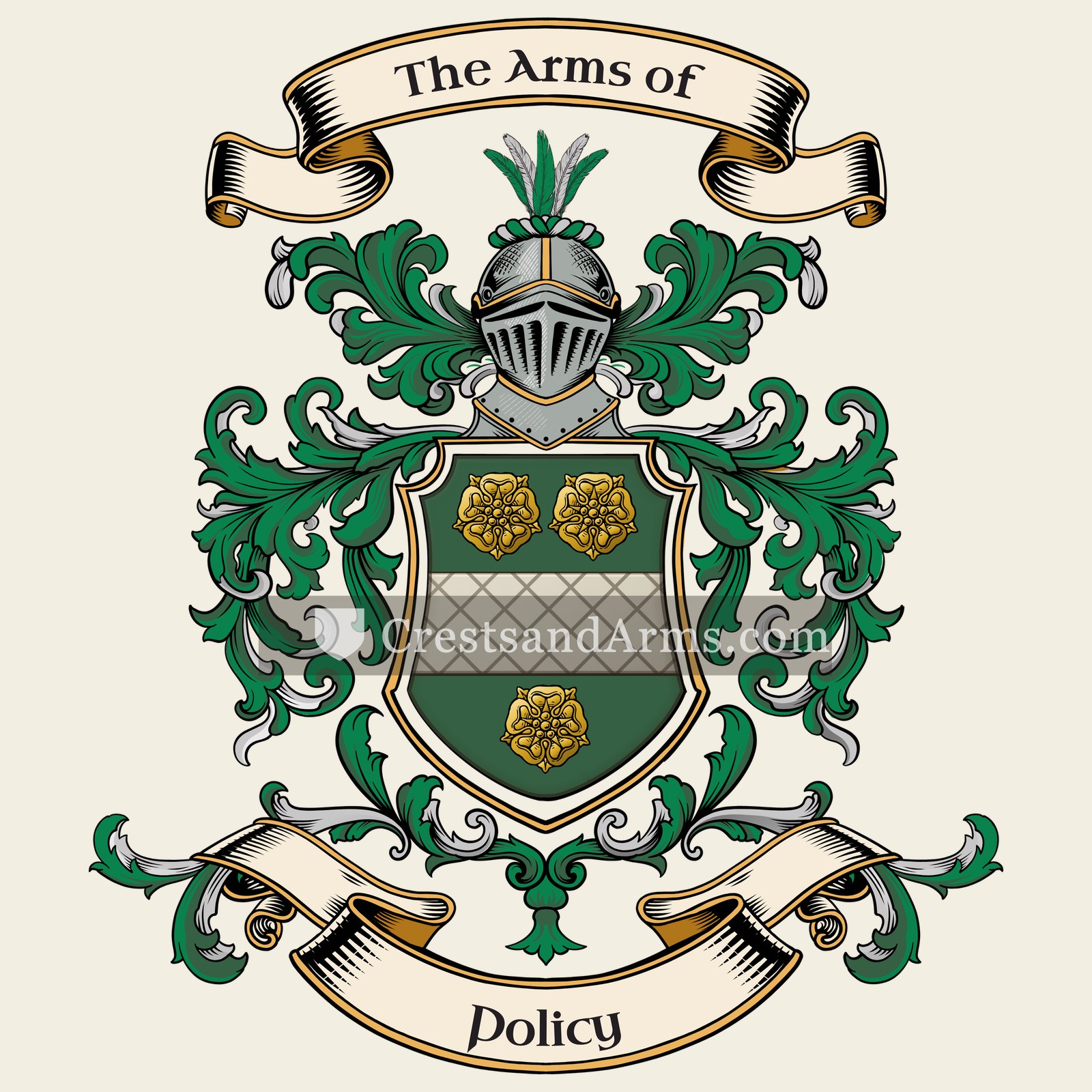 The Policy coat of arms, drawn from the recorded blazon
