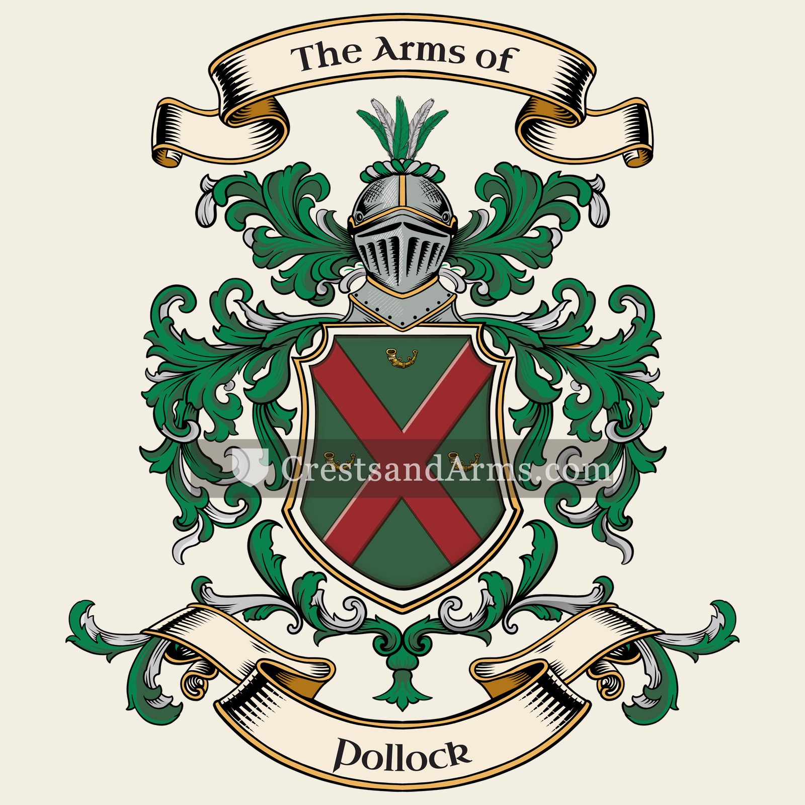 The Pollock coat of arms, drawn from the recorded blazon