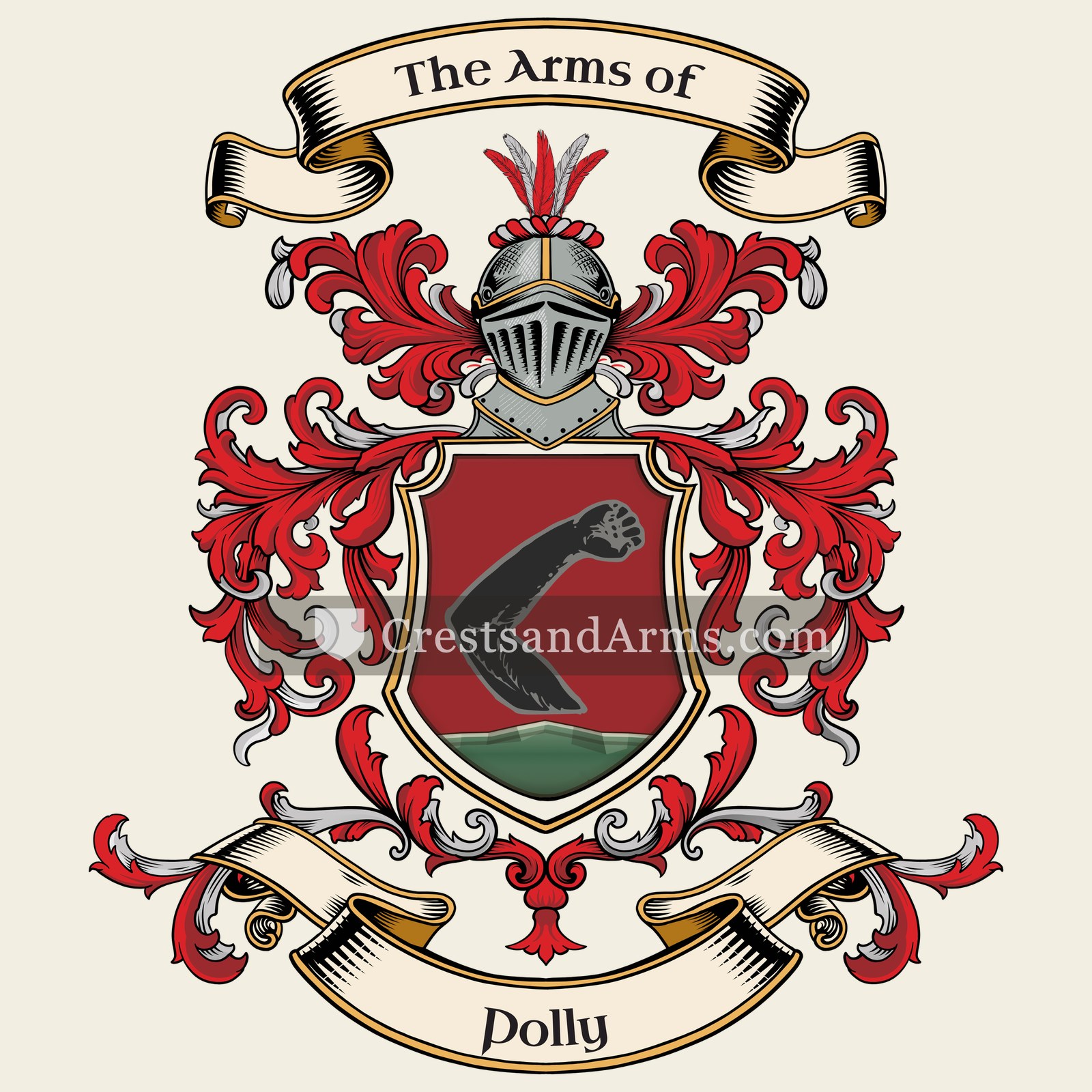 The Polly coat of arms, drawn from the recorded blazon