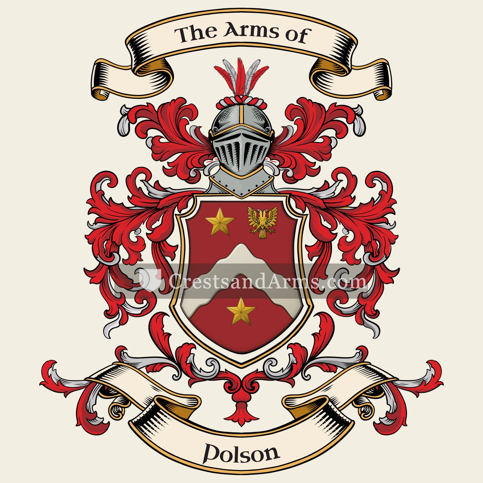 The Polson coat of arms, drawn from the recorded blazon