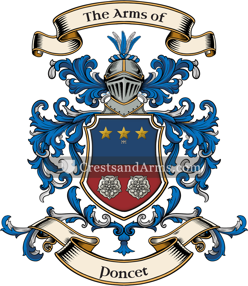 The Poncet coat of arms, drawn from the recorded blazon