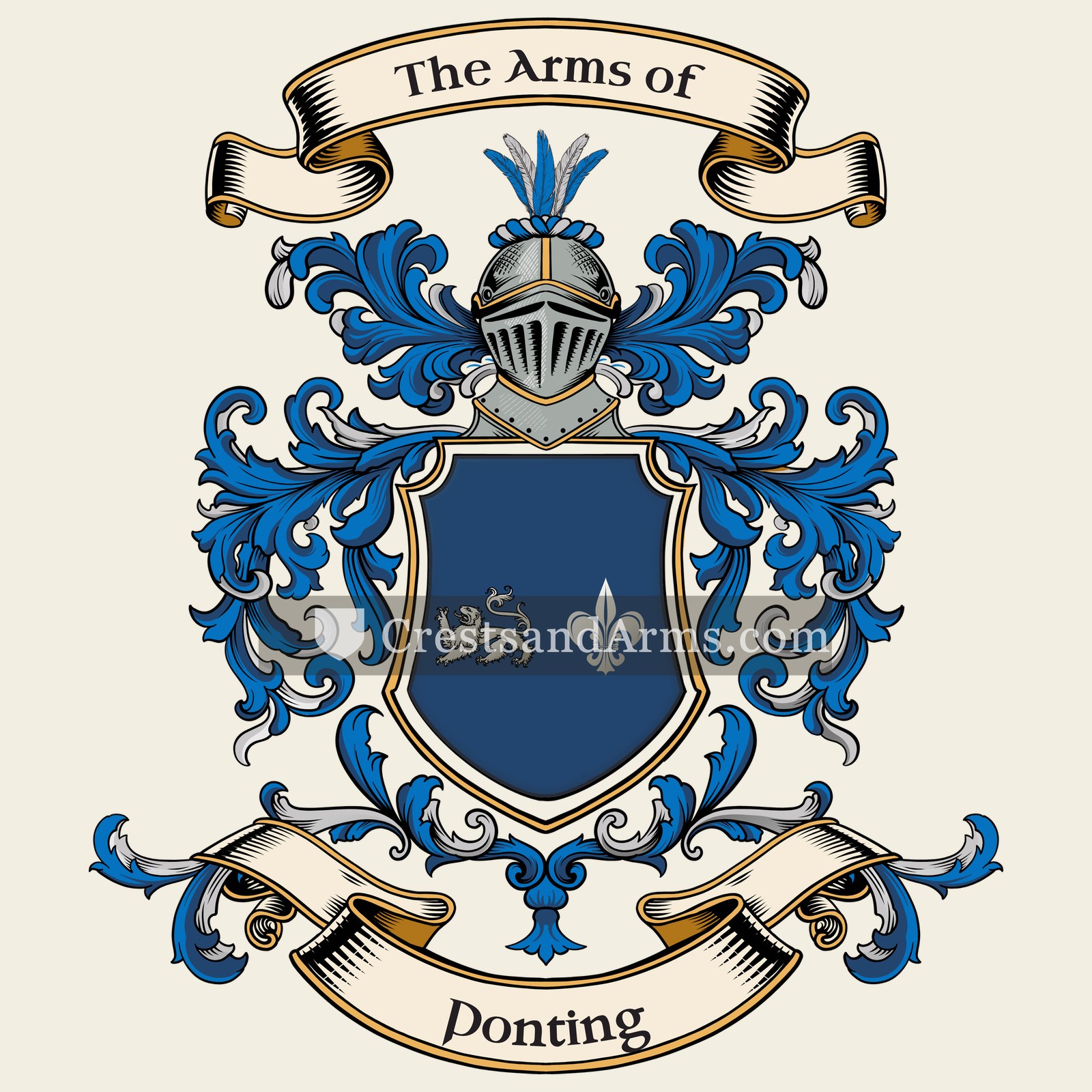 The Ponting coat of arms, drawn from the recorded blazon