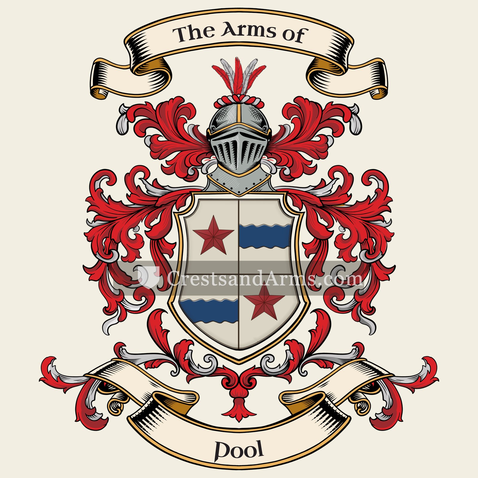 The Pool coat of arms, drawn from the recorded blazon