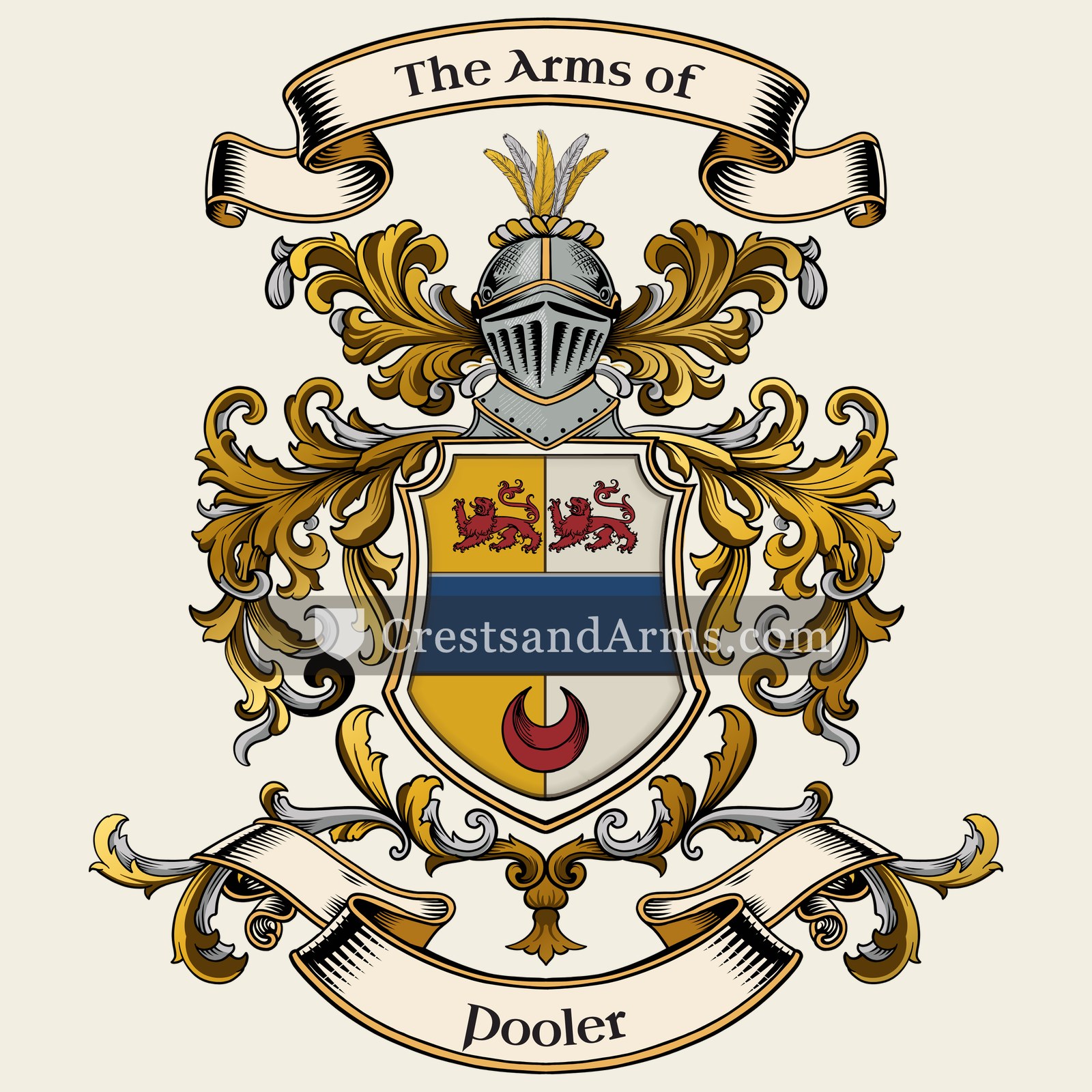 The Pooler coat of arms, drawn from the recorded blazon