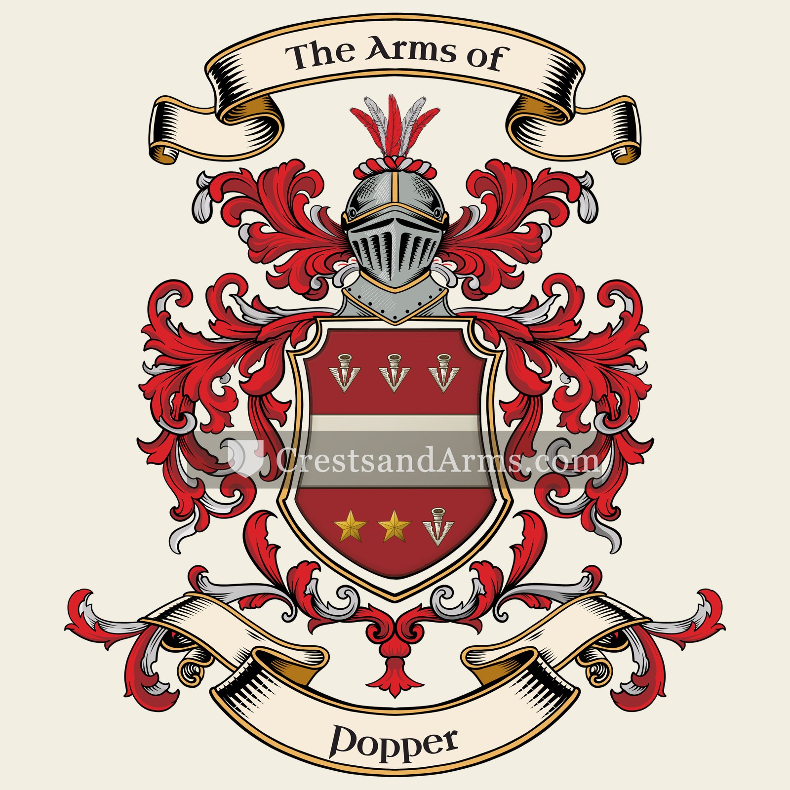 The Popper coat of arms, drawn from the recorded blazon