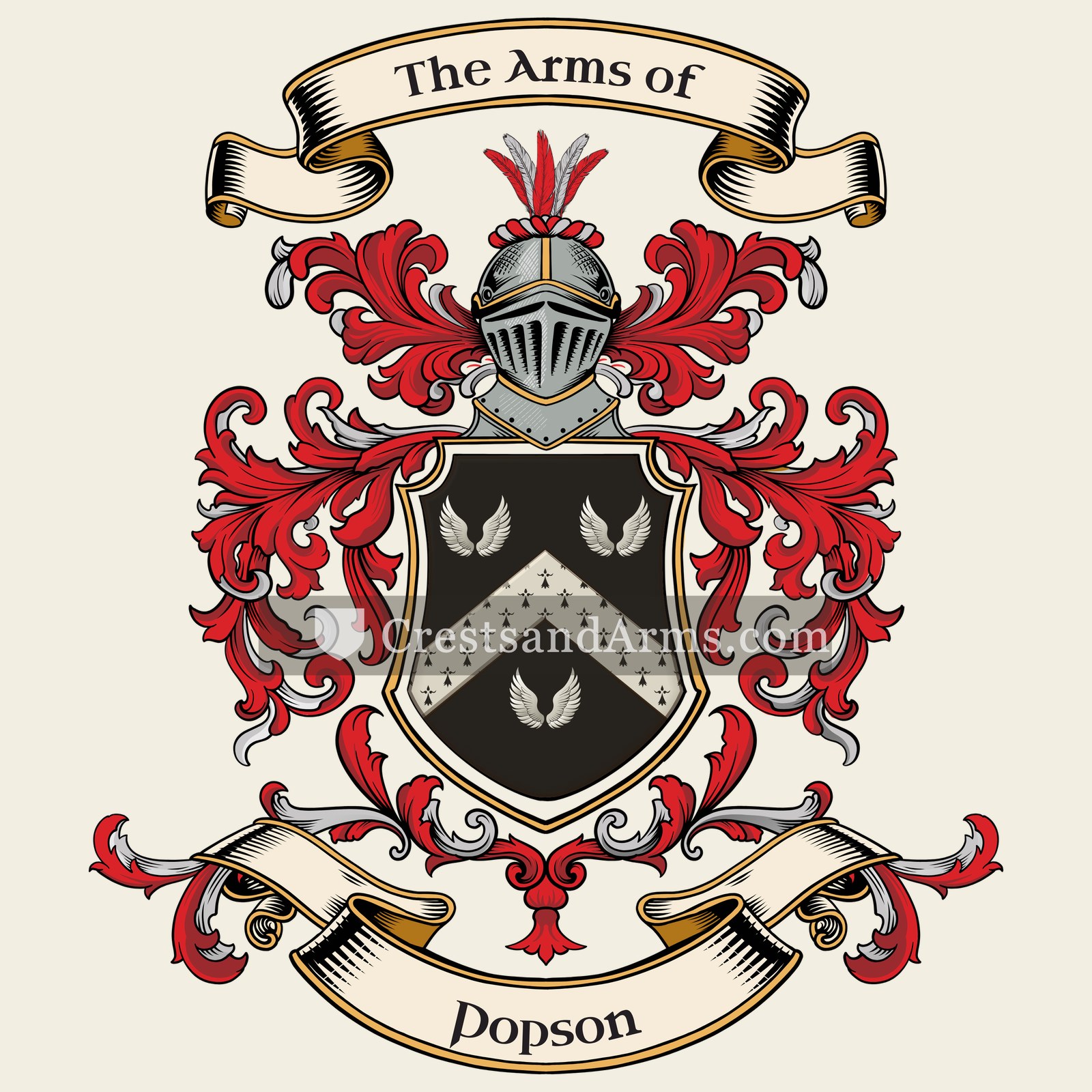 The Popson coat of arms, drawn from the recorded blazon