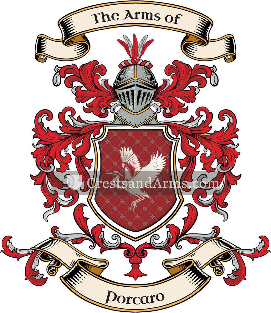 The Porcaro coat of arms, drawn from the recorded blazon