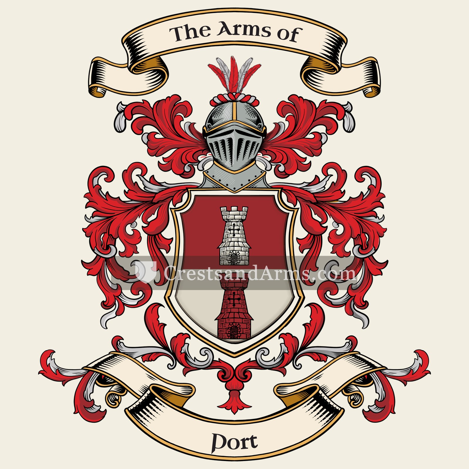 The Port coat of arms, drawn from the recorded blazon