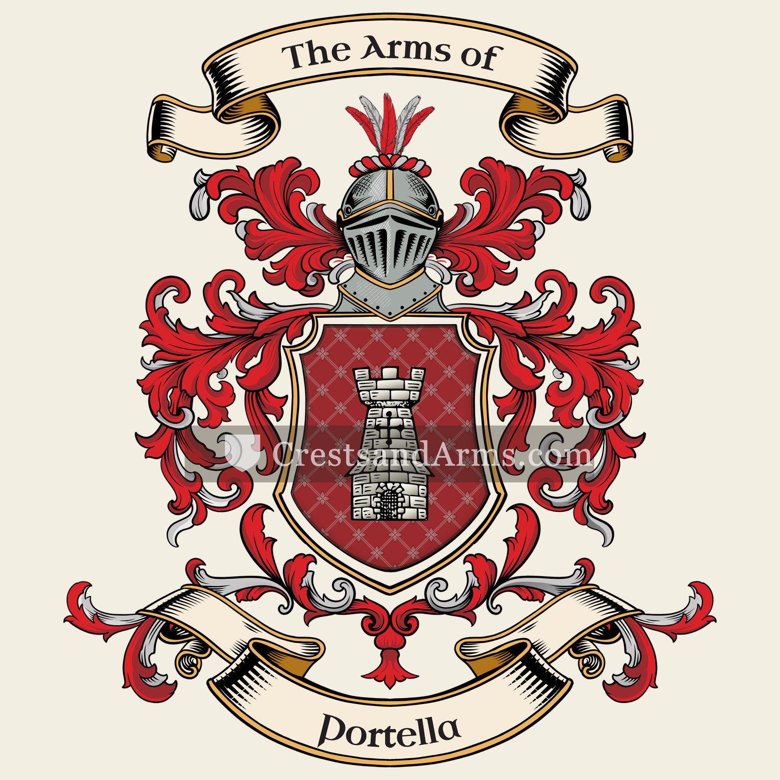 The Portella coat of arms, drawn from the recorded blazon