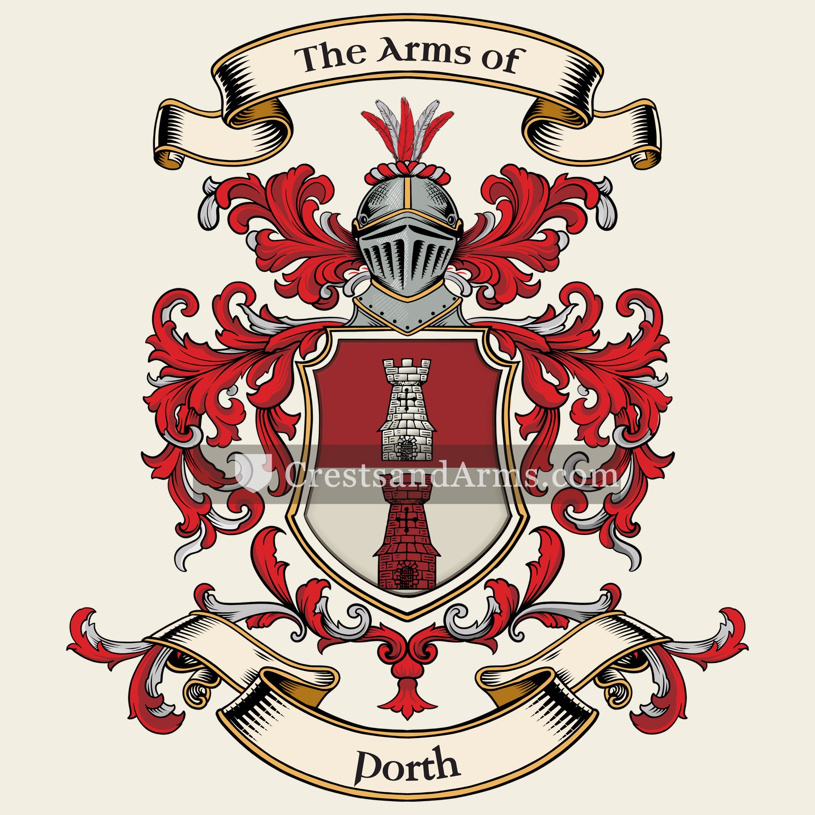 The Porth coat of arms, drawn from the recorded blazon