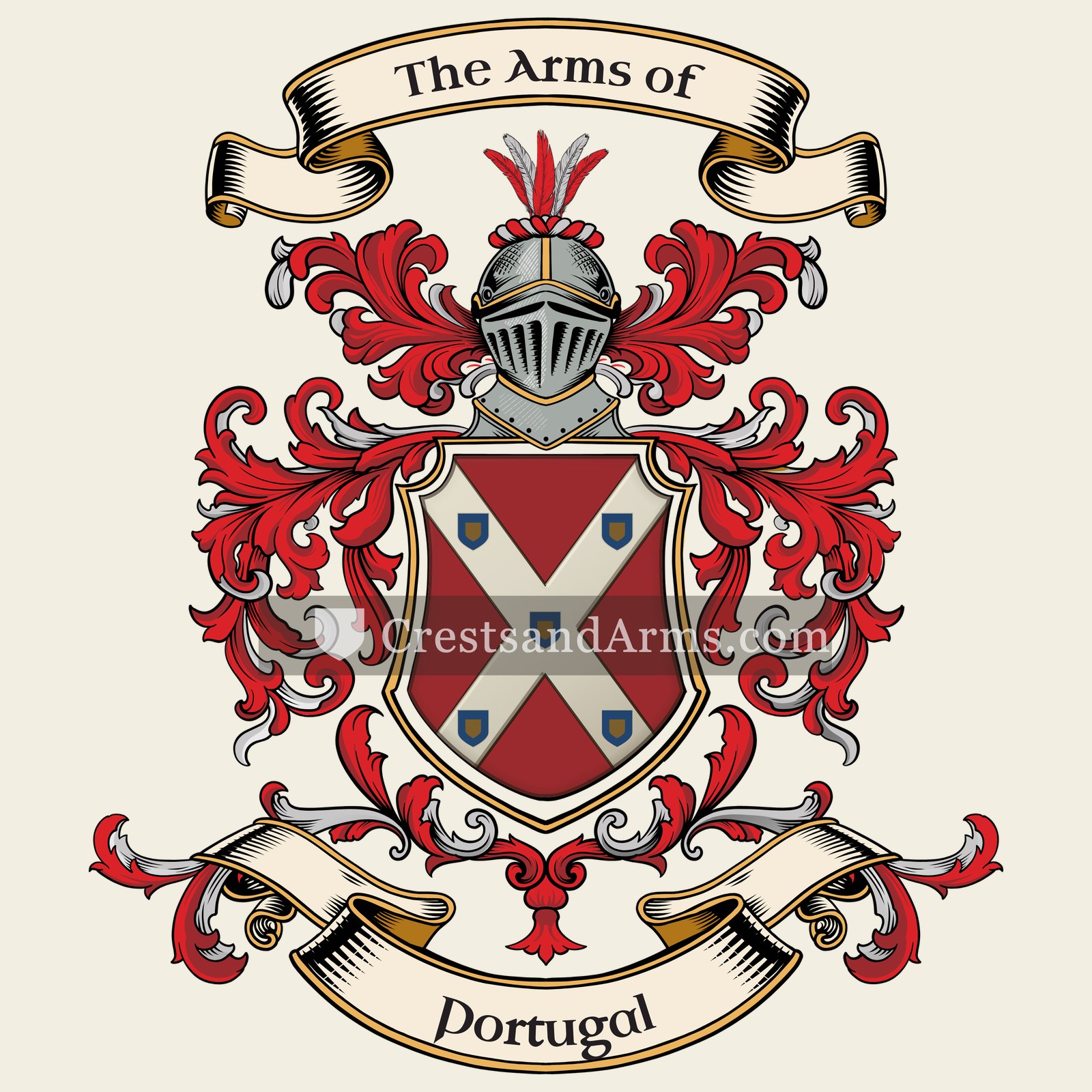 The Portugal coat of arms, drawn from the recorded blazon