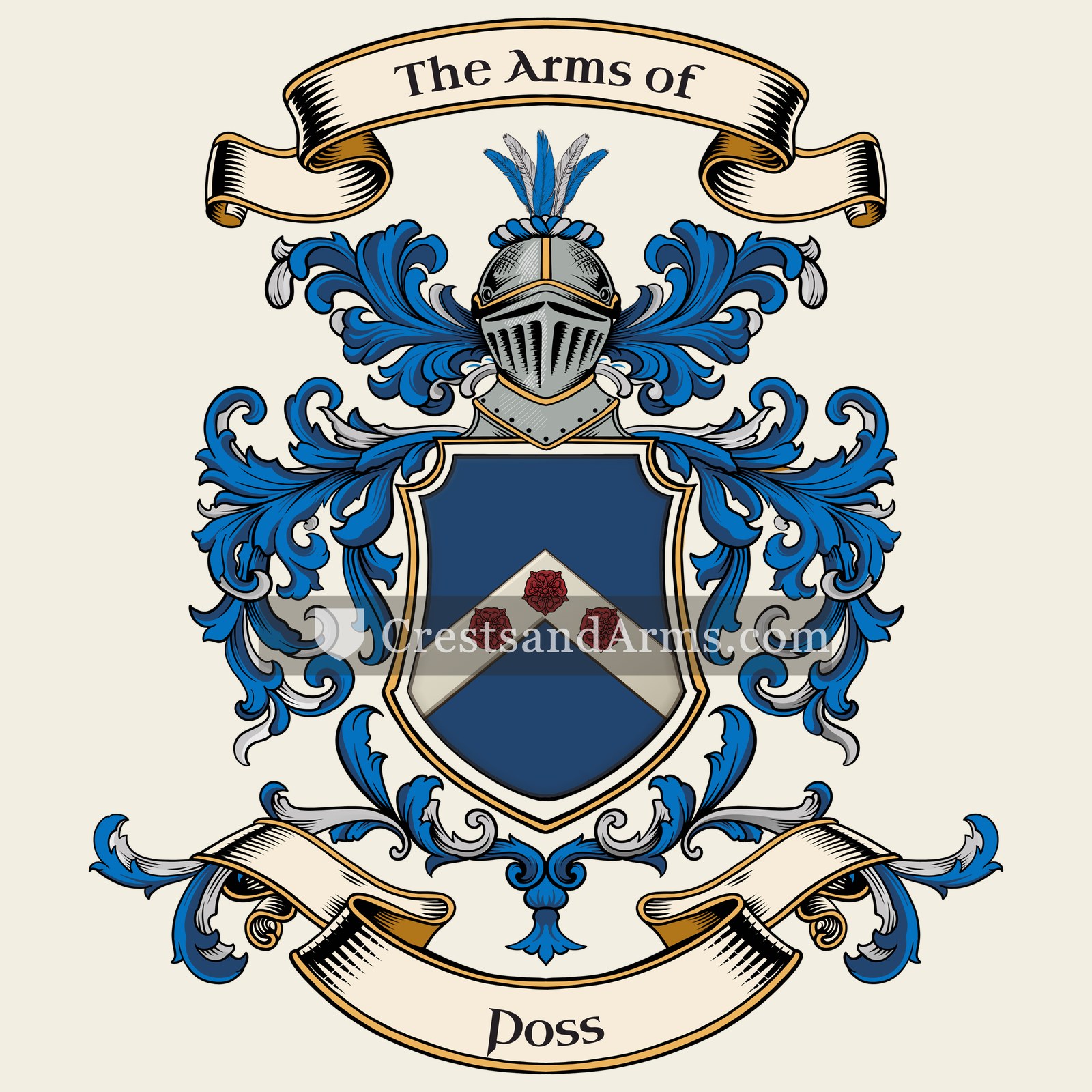 The Poss coat of arms, drawn from the recorded blazon