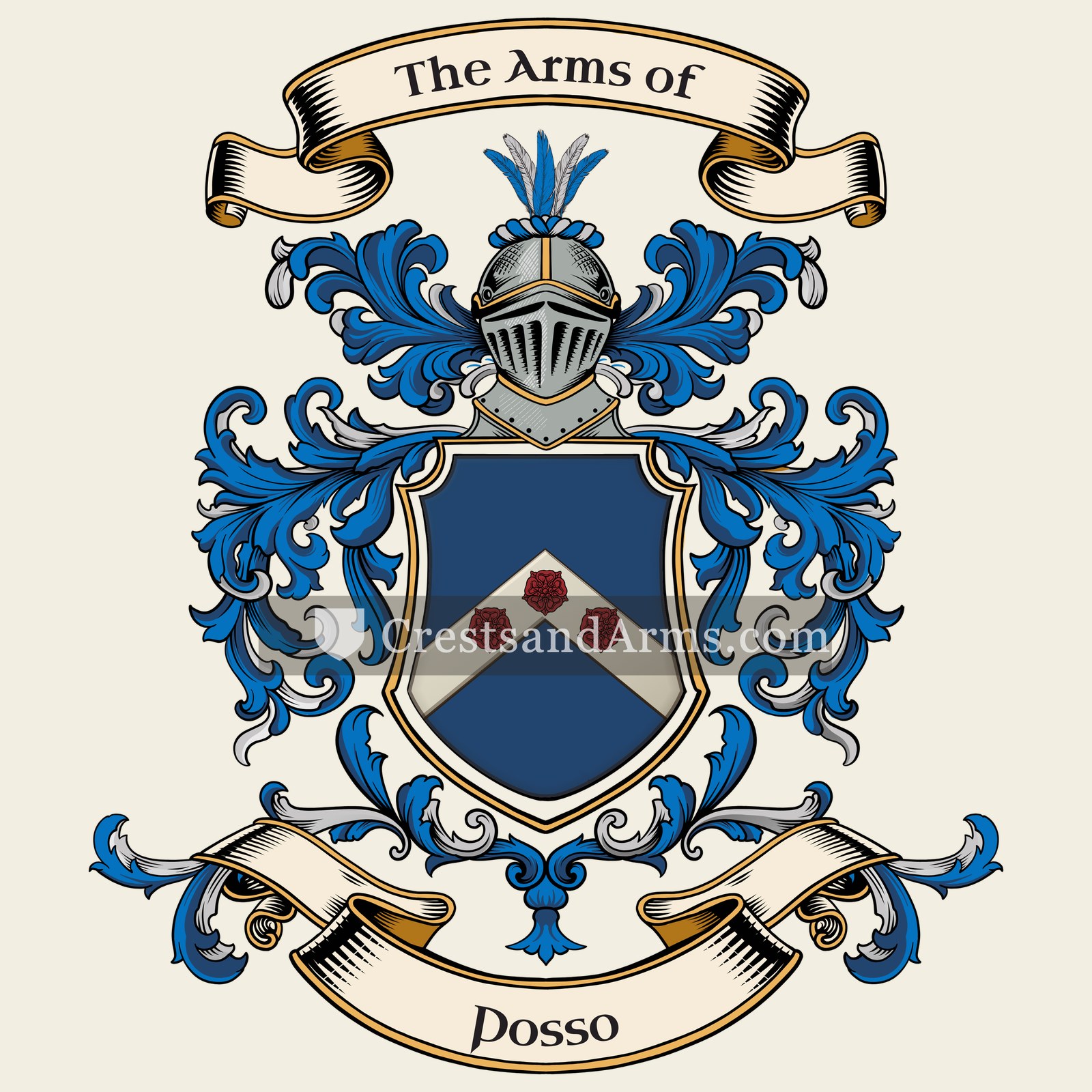 The Posso coat of arms, drawn from the recorded blazon