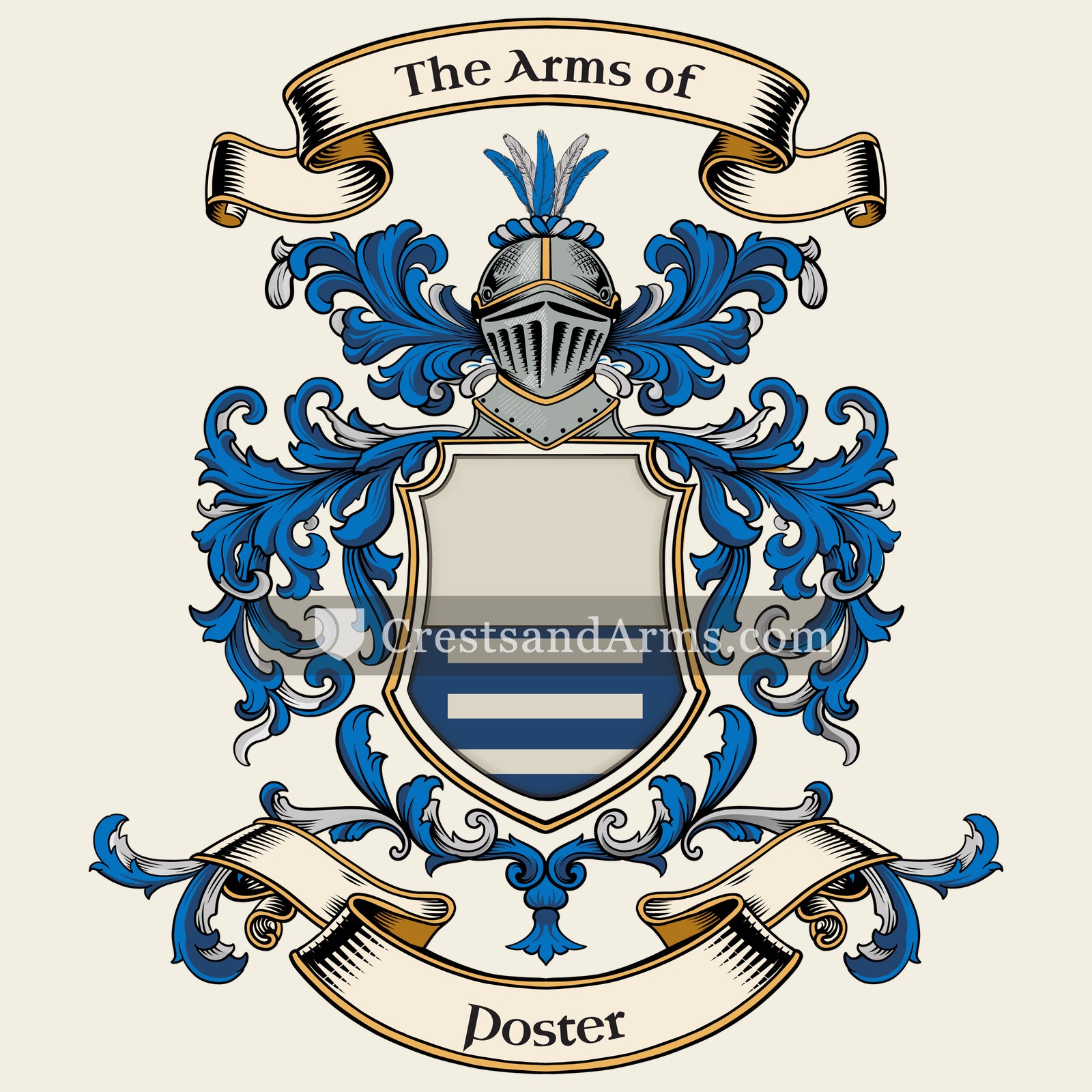 The Poster coat of arms, drawn from the recorded blazon