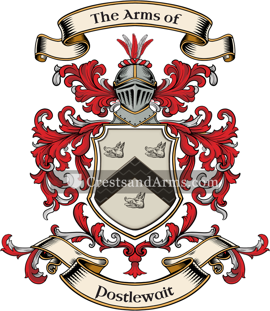 The Postlewait coat of arms, drawn from the recorded blazon