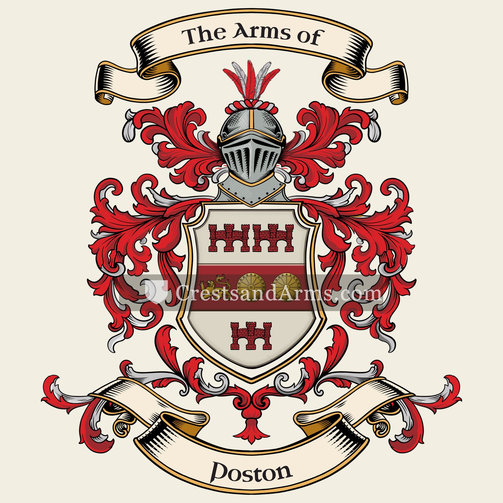 The Poston coat of arms, drawn from the recorded blazon