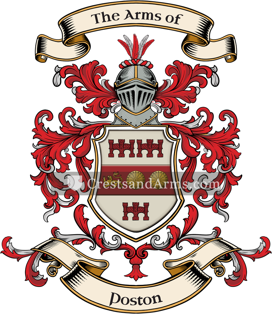 The Poston coat of arms, drawn from the recorded blazon
