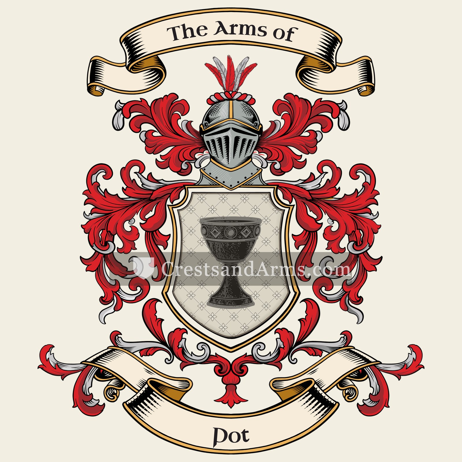 The Pot coat of arms, drawn from the recorded blazon