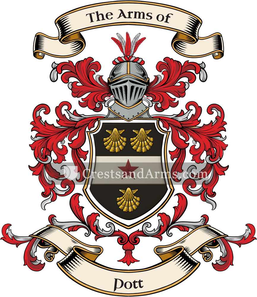 The Pott coat of arms, drawn from the recorded blazon