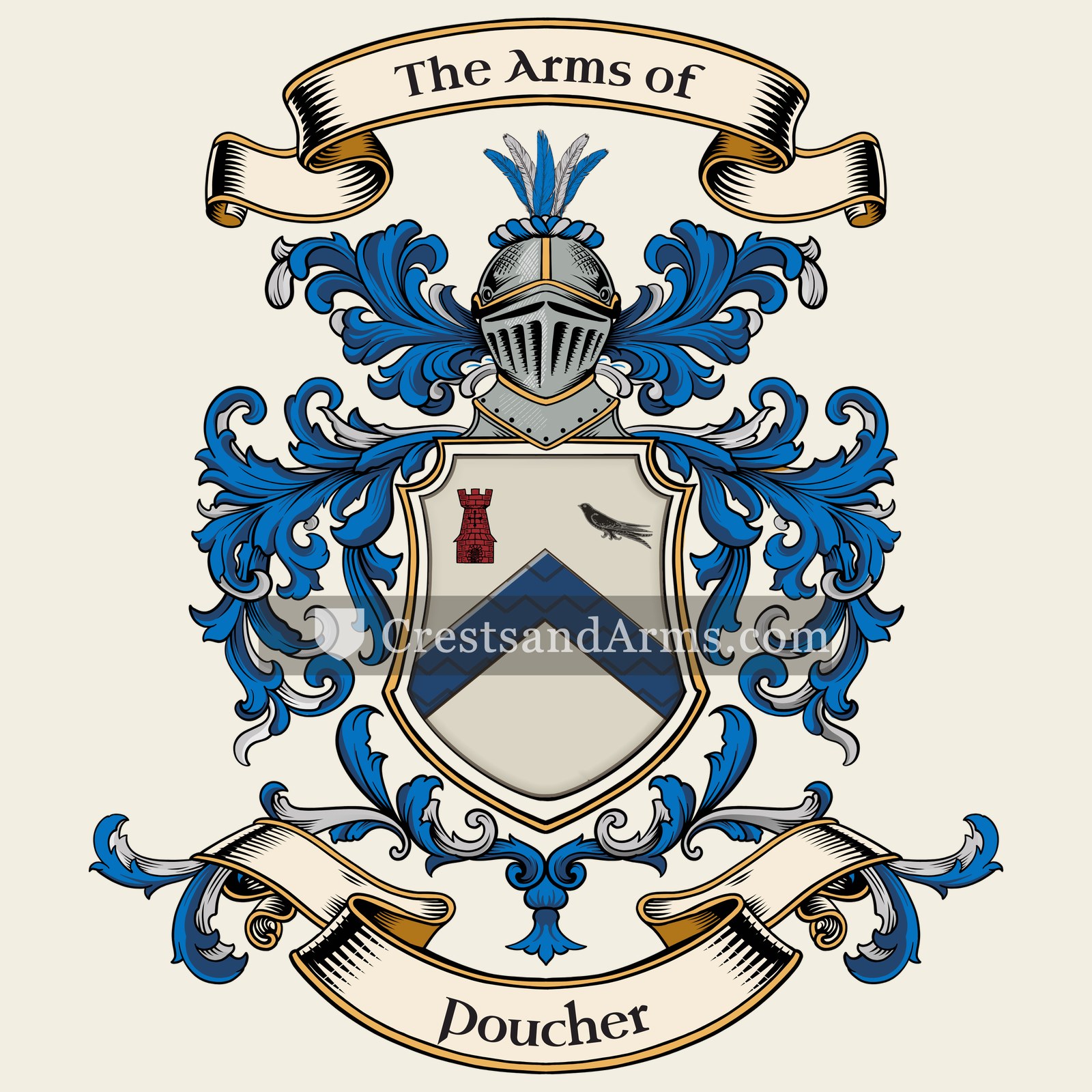 The Poucher coat of arms, drawn from the recorded blazon