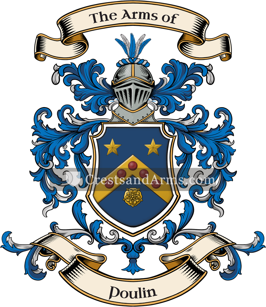 The Poulin coat of arms, drawn from the recorded blazon