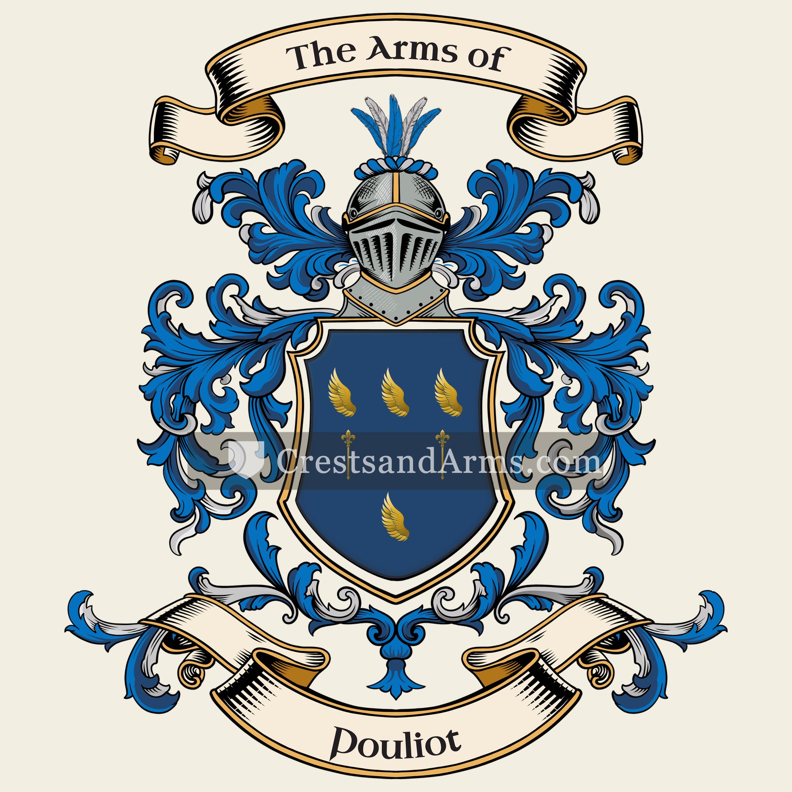 The Pouliot coat of arms, drawn from the recorded blazon