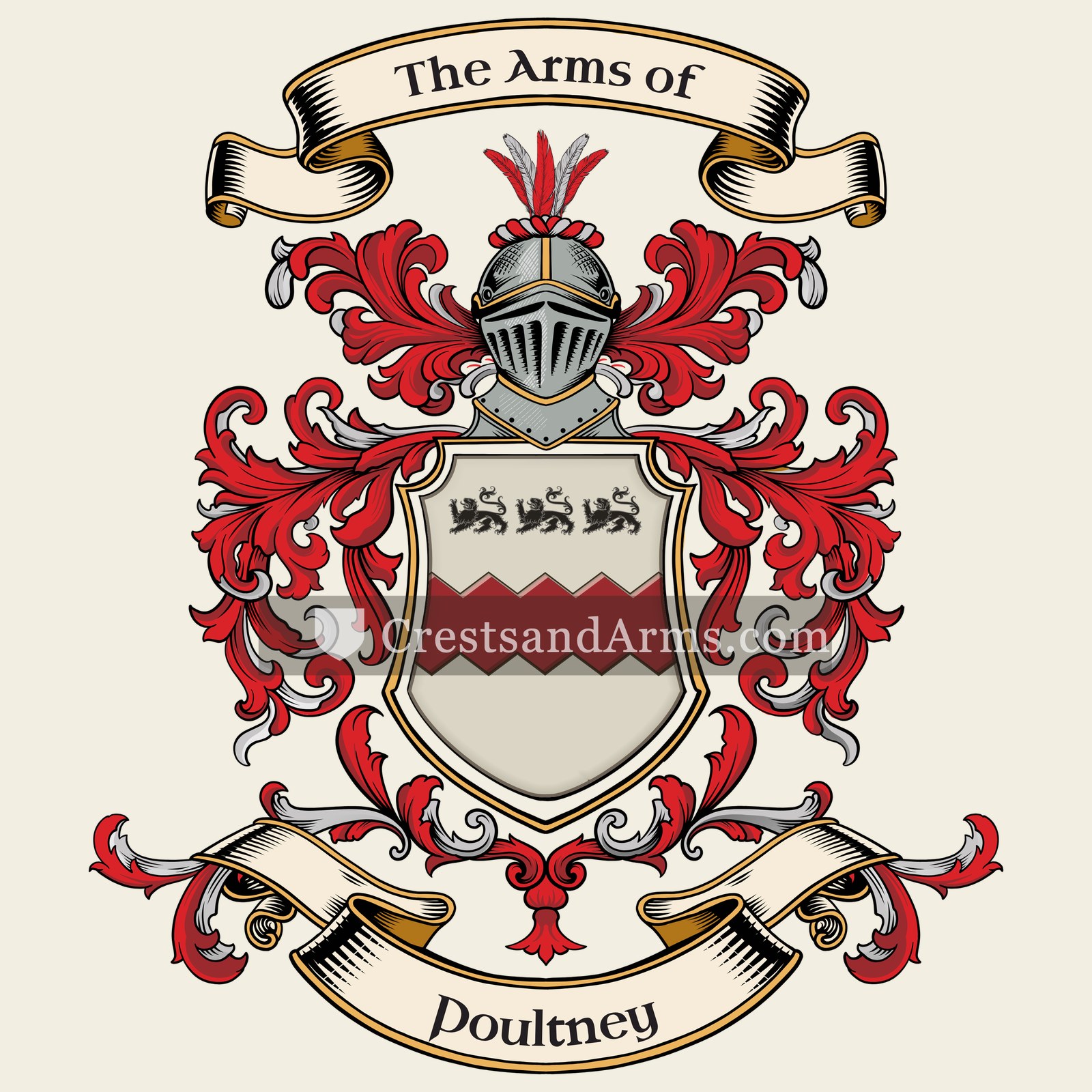 The Poultney coat of arms, drawn from the recorded blazon