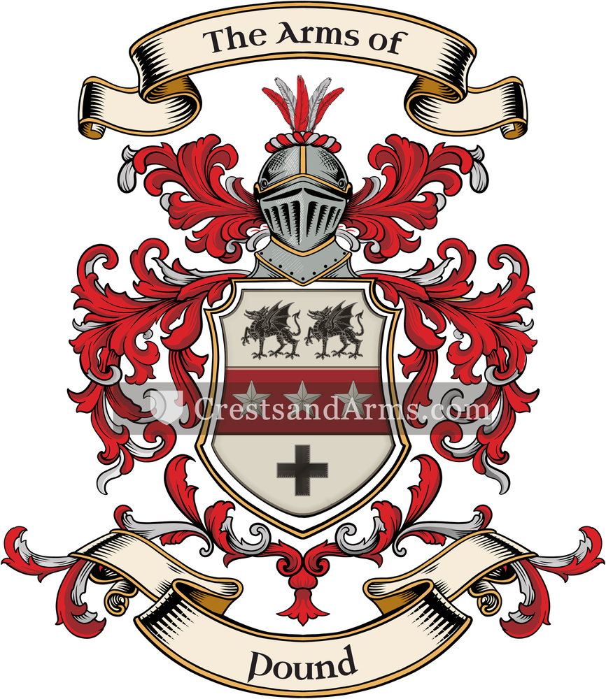The Pound coat of arms, drawn from the recorded blazon