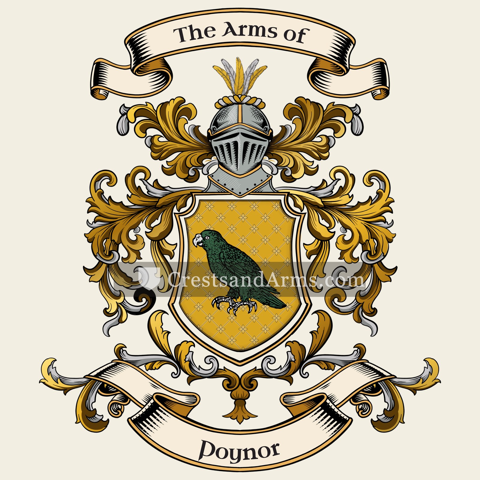 The Poynor coat of arms, drawn from the recorded blazon