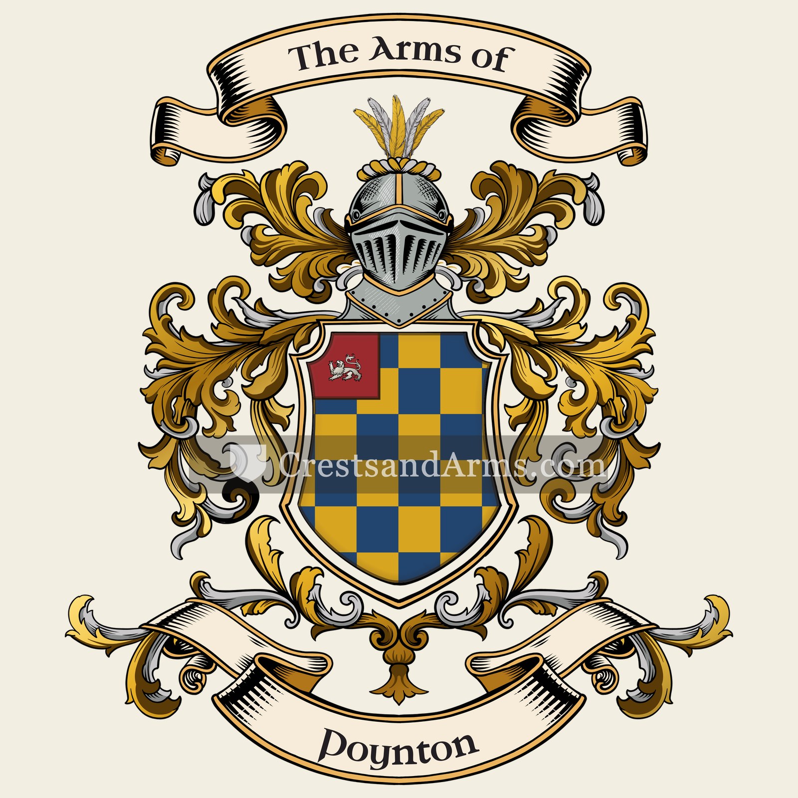 The Poynton coat of arms, drawn from the recorded blazon