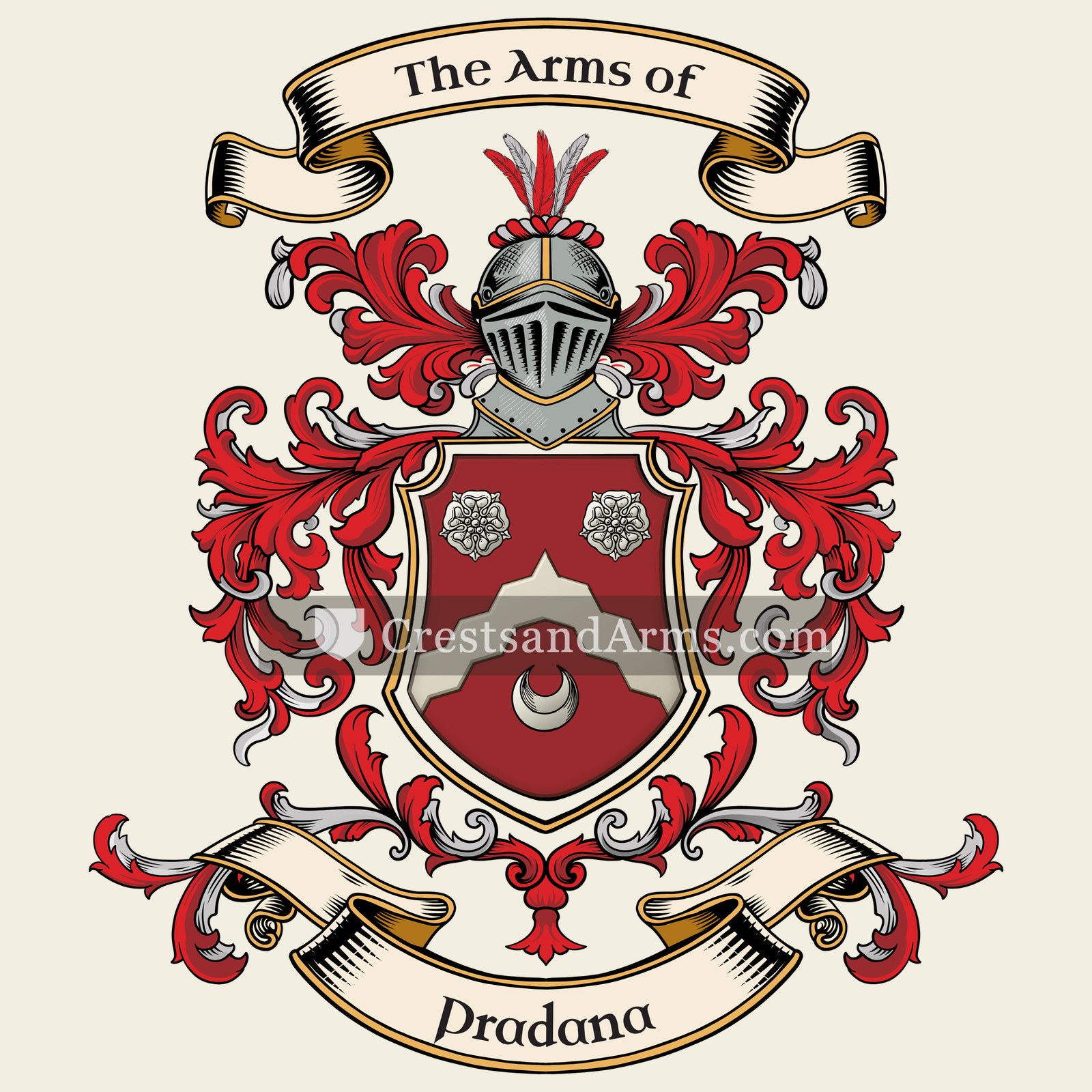 The Pradana coat of arms, drawn from the recorded blazon