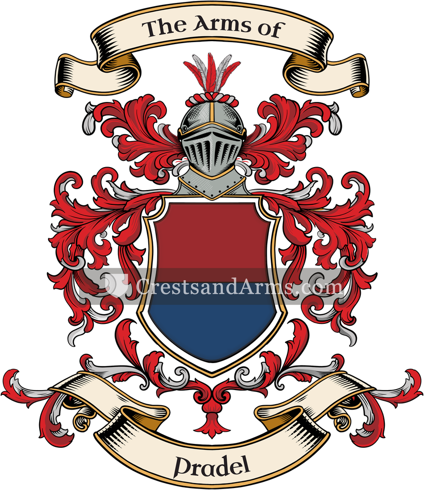 The Pradel coat of arms, drawn from the recorded blazon