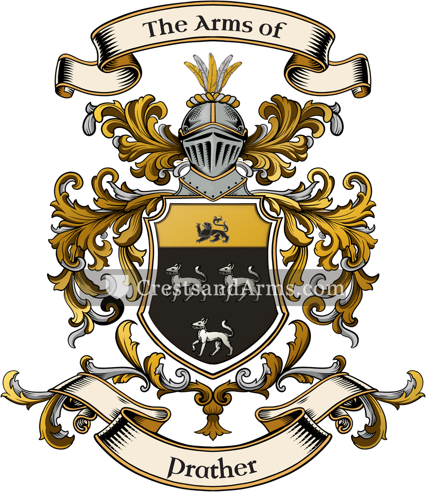 The Prather coat of arms, drawn from the recorded blazon